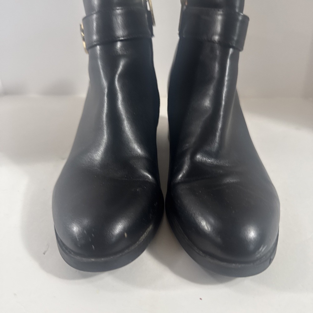 Womens Tommy Hilfiger Ornamented Gold Zip Up Black Bootie Size 5.5 Chunky Heel - Picture 3 of 7